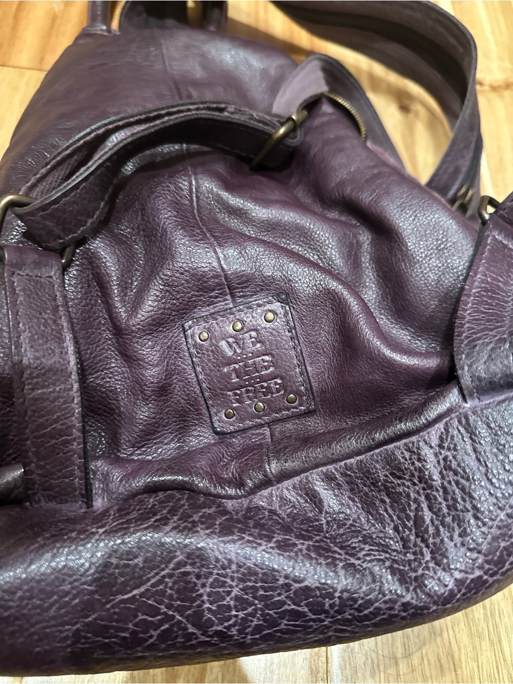 We The Free Deep Plum Leather Shoulder Bag